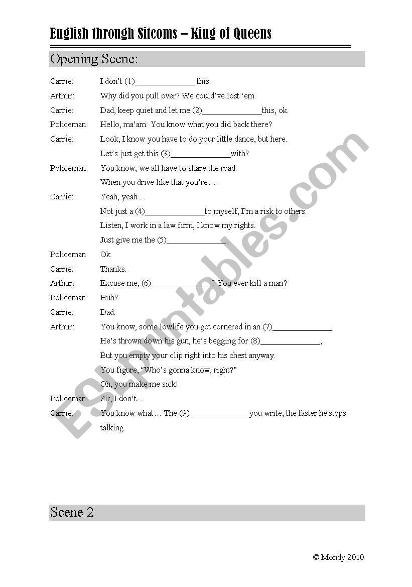 English worksheets: King of Queens - Season 1 Episode: Court Date