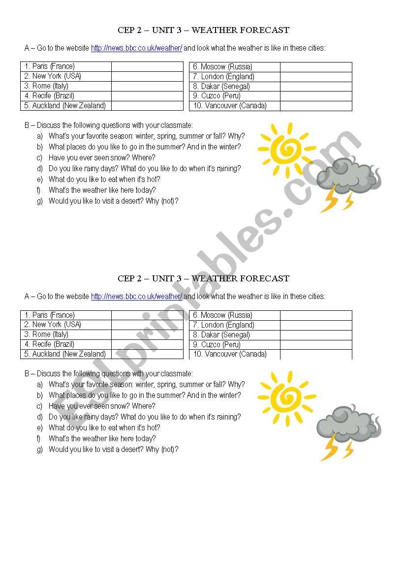 Weather Vocabulary (Activity on the internet)