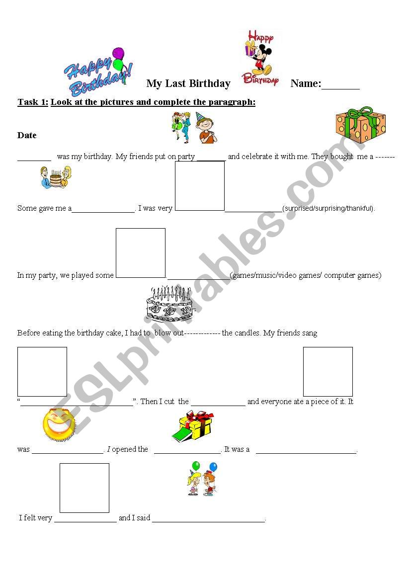 birthday party worksheet