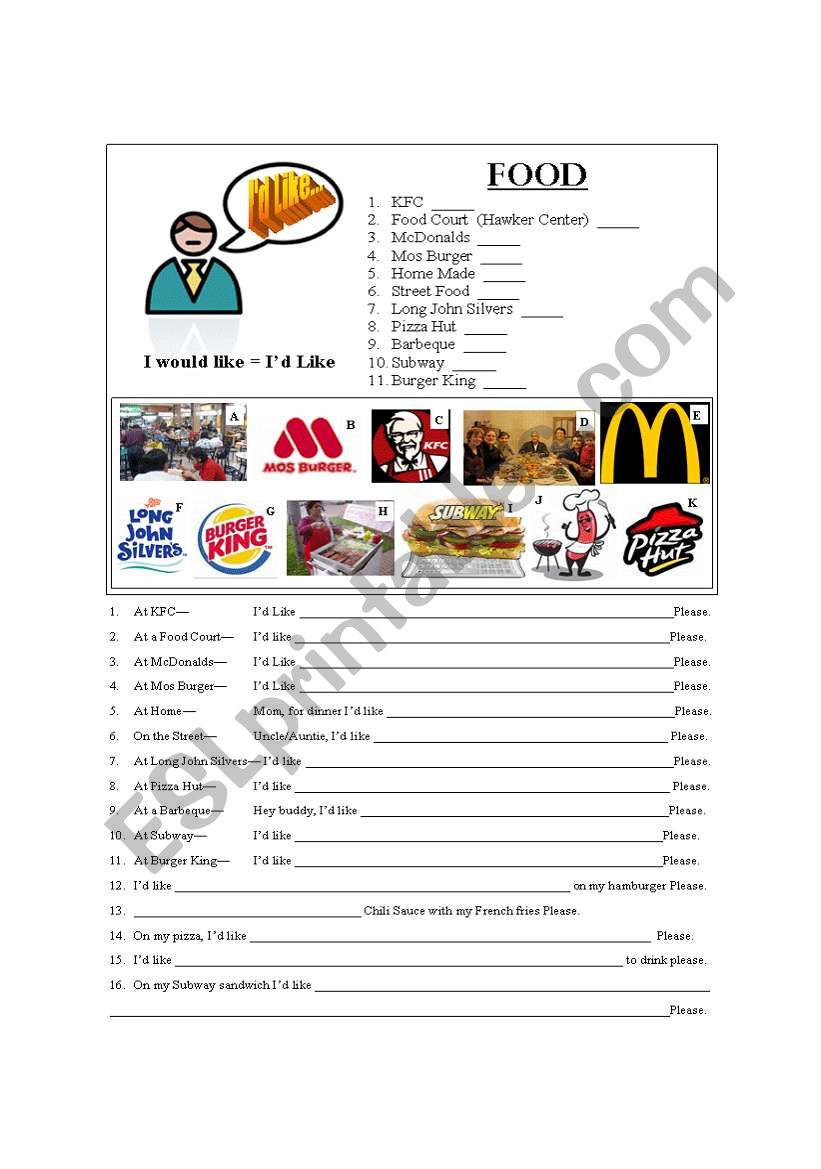 Id Like (food) worksheet