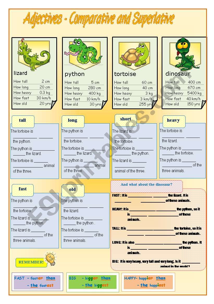 Comparison of adjectives worksheet