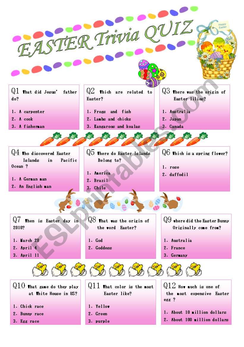 Easter trivia Quiz - ESL worksheet by chiconattuu