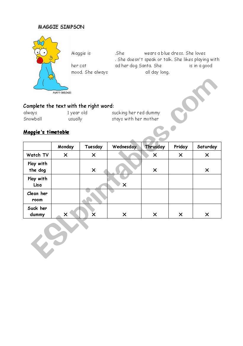 Maggies schedule worksheet