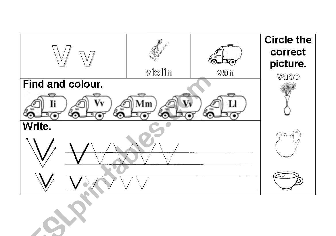 V v worksheet