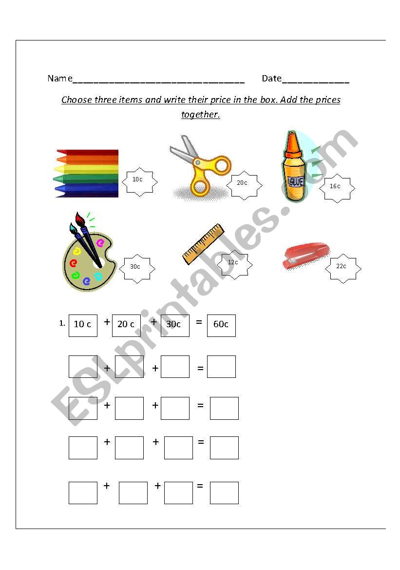 maths addition worksheet