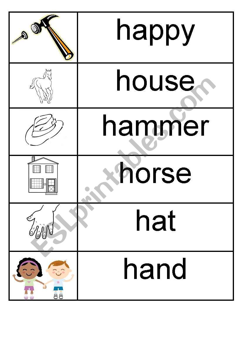 h - picture/word match worksheet
