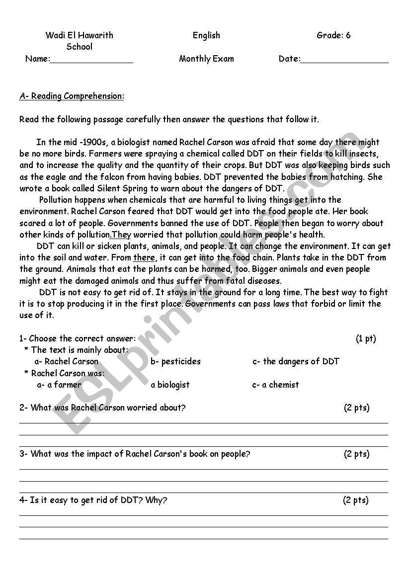 DDT and pesticides worksheet