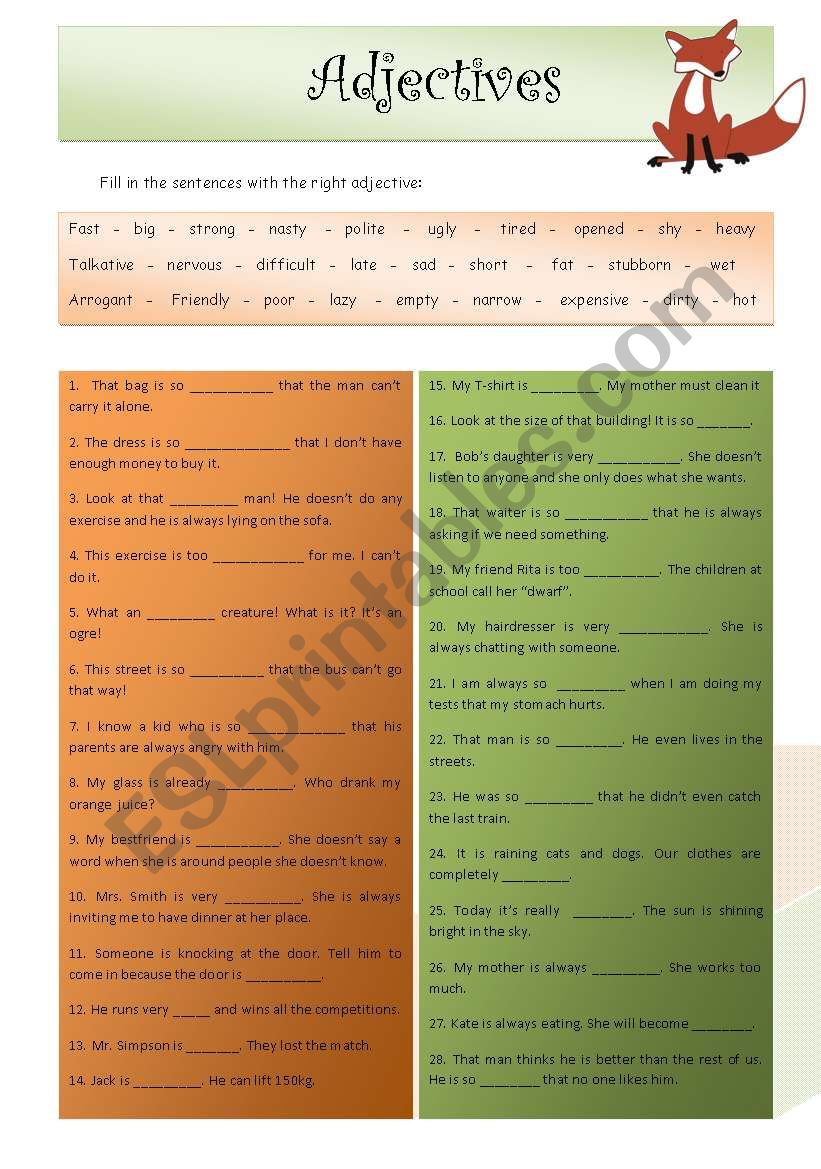 Adjectives worksheet