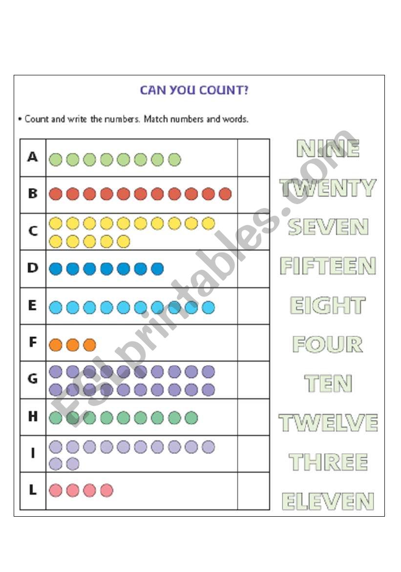 Numbers 1 20 Esl Worksheet By Roxane76