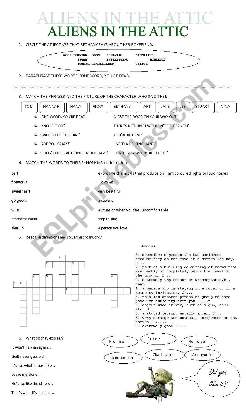 ALIENS IN THE ATTIC worksheet