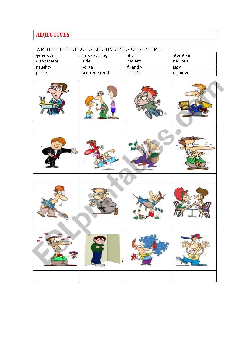 PERSONALITY ADJECTIVES worksheet