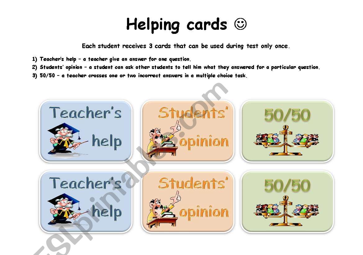 Helping cards worksheet
