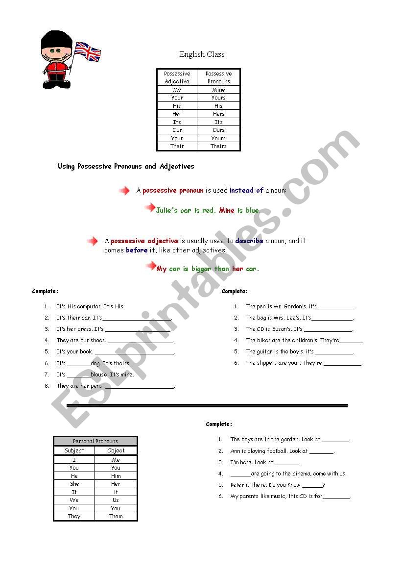 possessive pronouns  worksheet