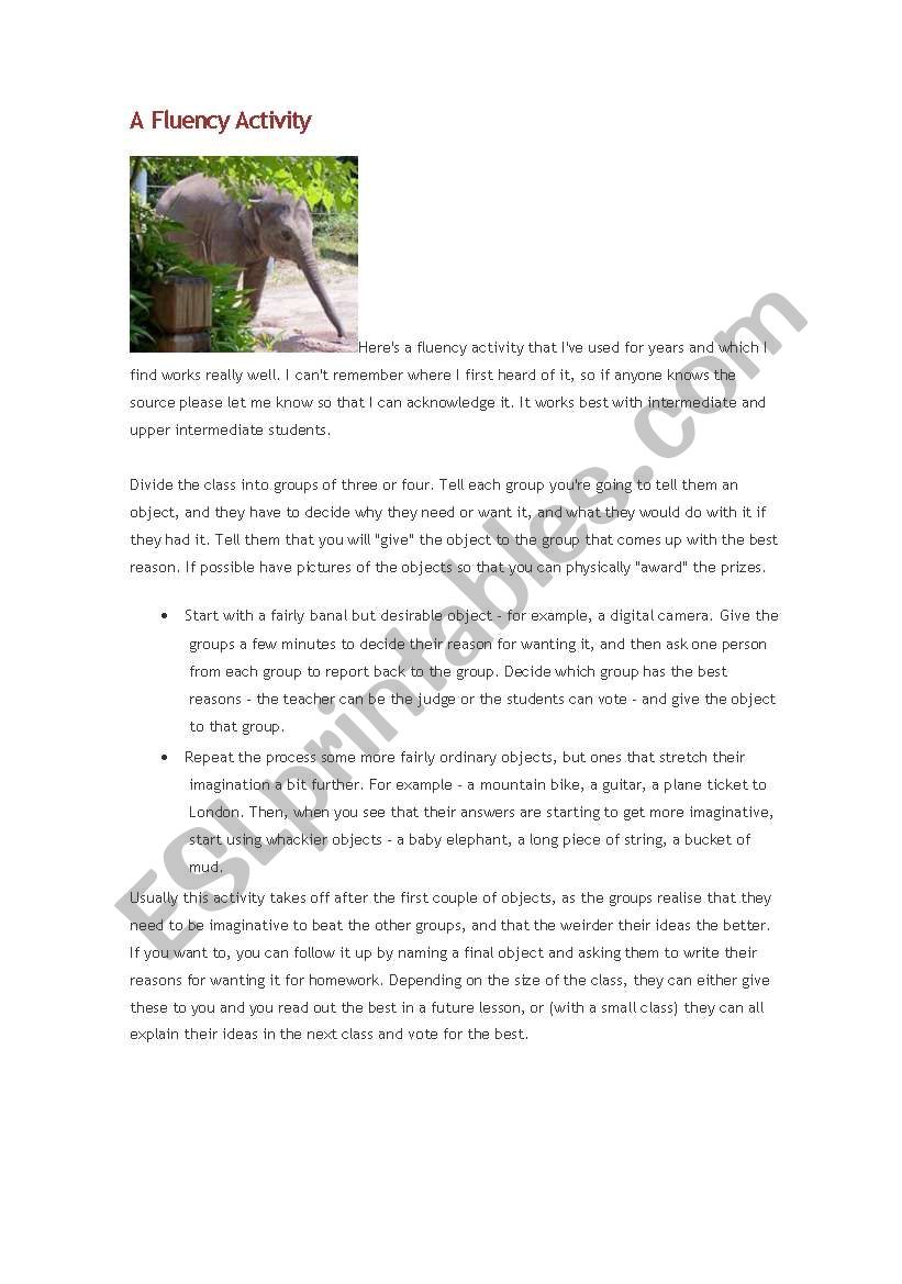 a fluency activity worksheet