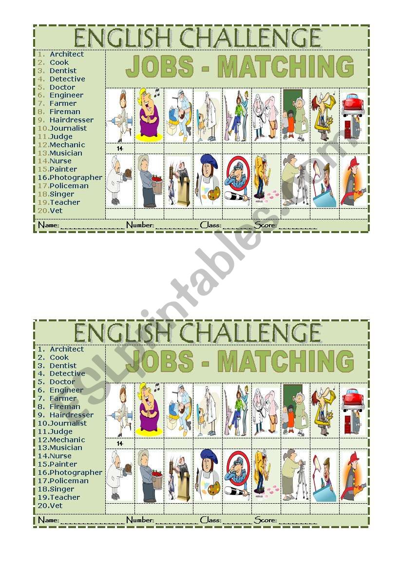 English Challenge - JOBS worksheet