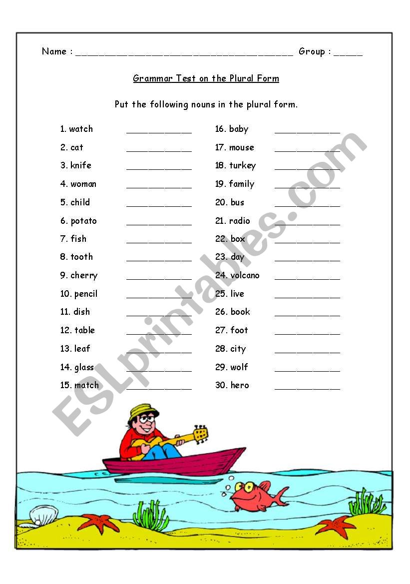 Test on the plural form worksheet