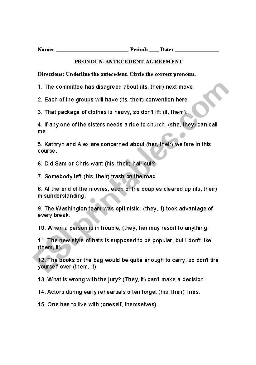 english-worksheets-pronoun-antecedent-agreement