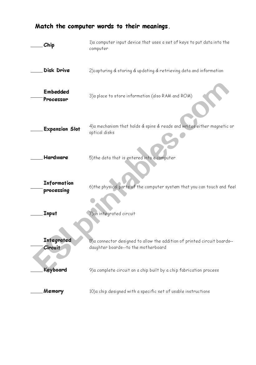 computer words worksheet