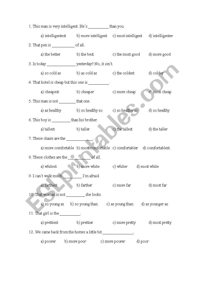 Test comparatives and superlatives