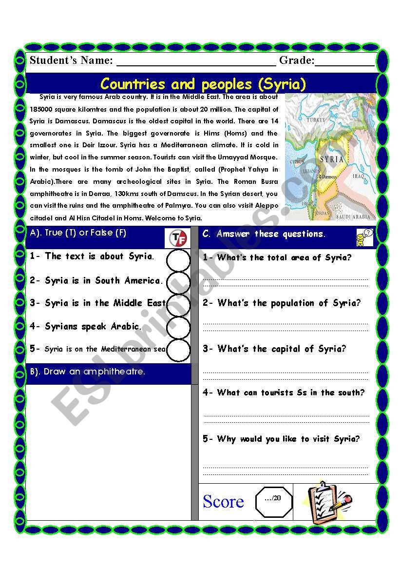 Reading comprehension Test ( Theme:Countries and people)