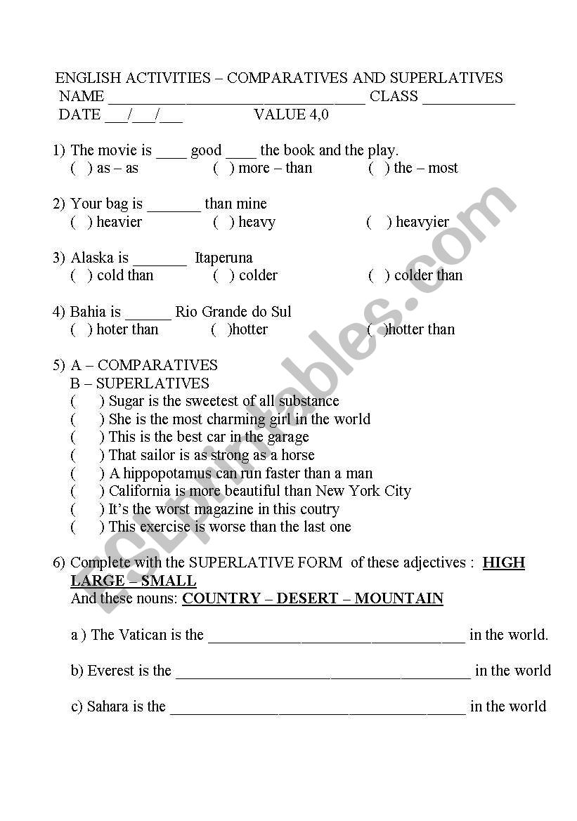 comparative and superlative forms