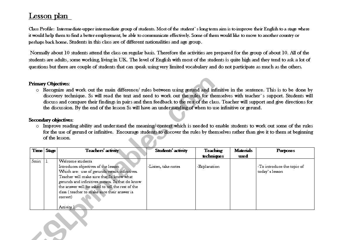 Lesson plan gerunds-infinitives