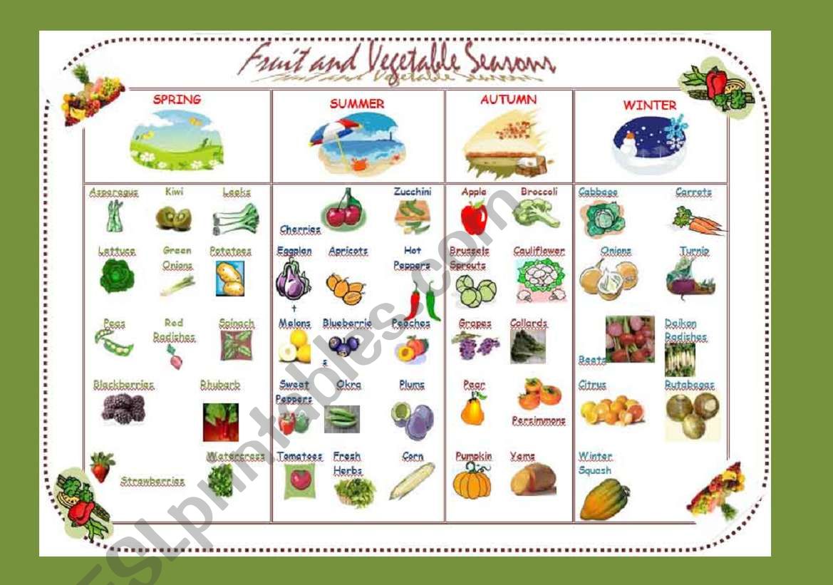 Fruit and vegetables seasons worksheet