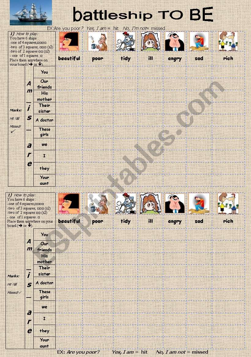 battleship of to BE worksheet