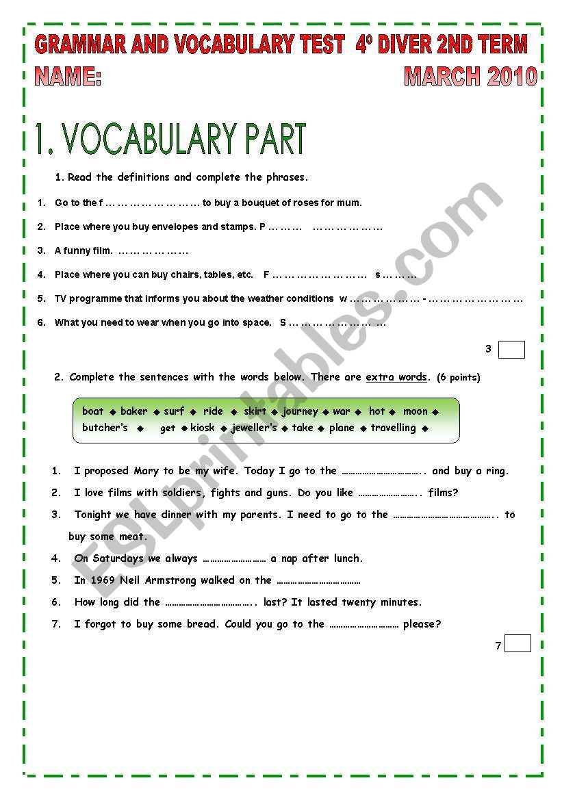 SECOND TERM TEST FOR 4º DIVERSIFICACION