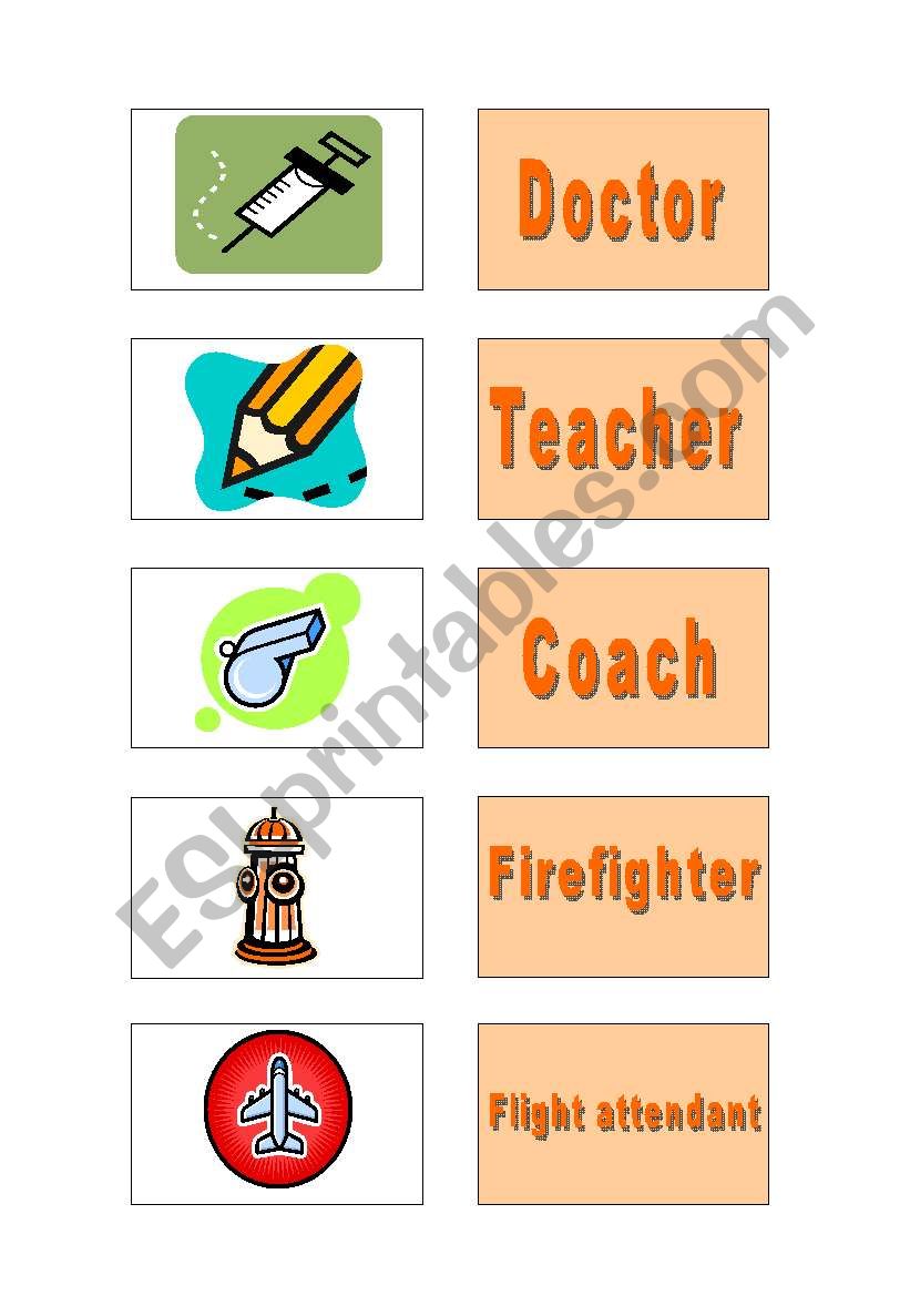 Occupations memory game worksheet