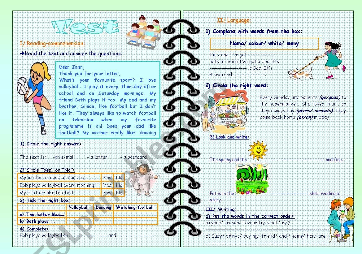 test for elementary level  worksheet