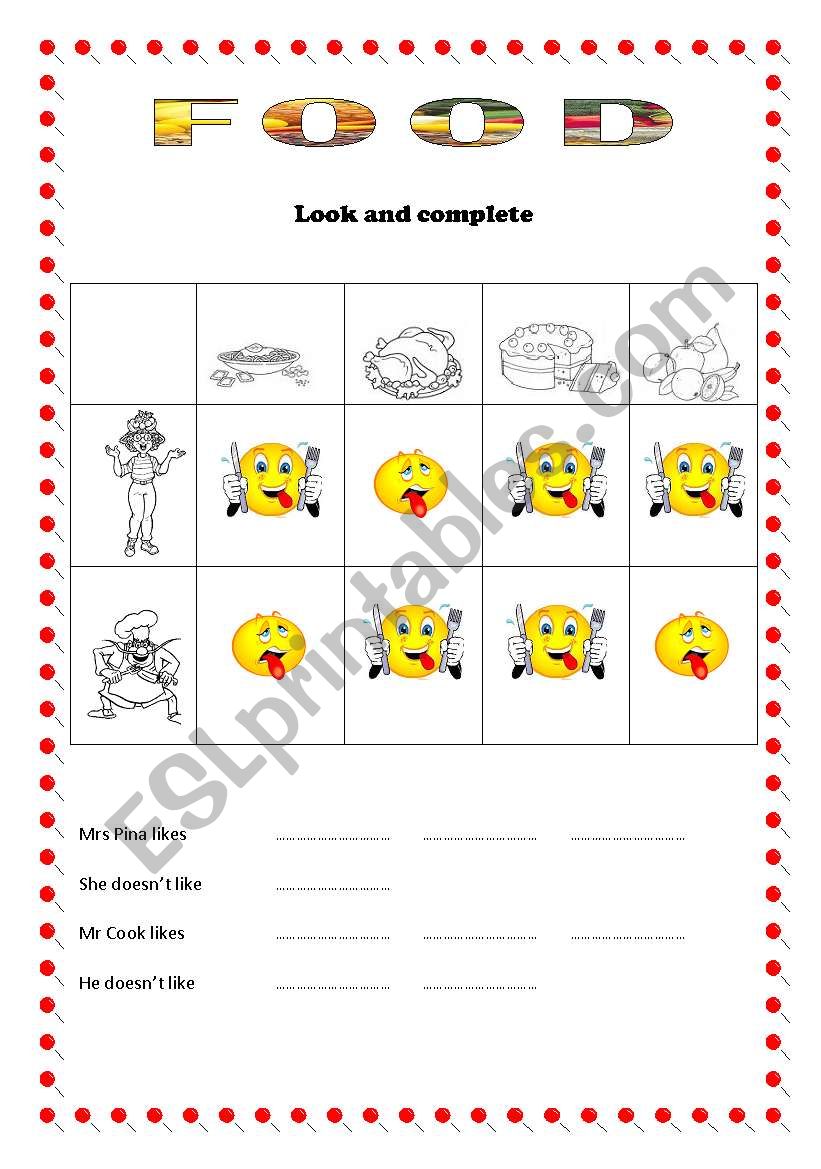 Food : look and complete worksheet