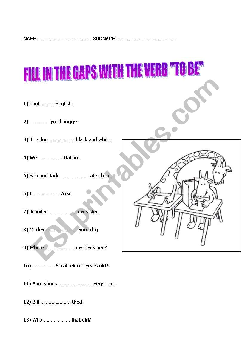 verb to be worksheet