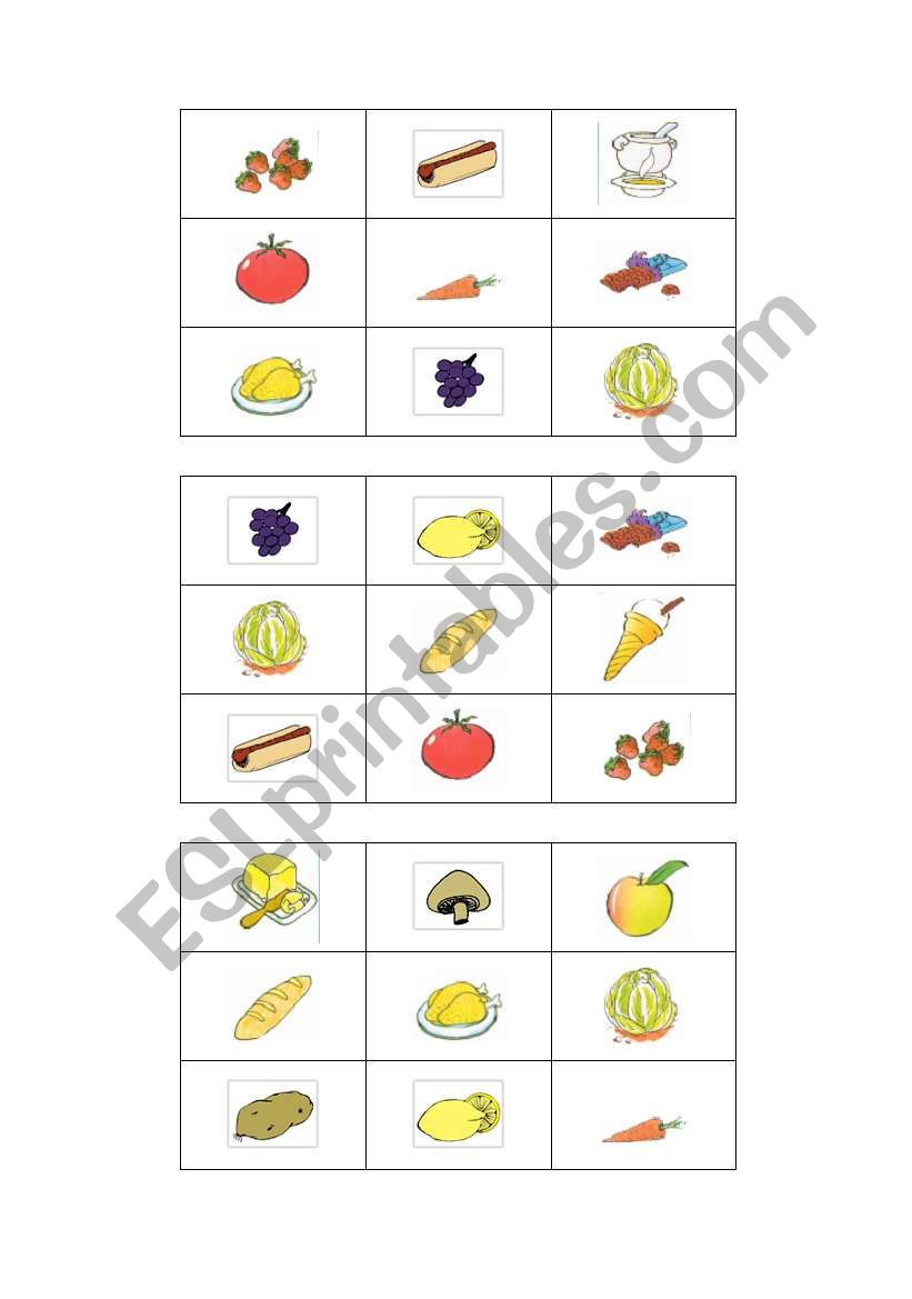 BINGO FOOD 5 sheets (1/5) worksheet