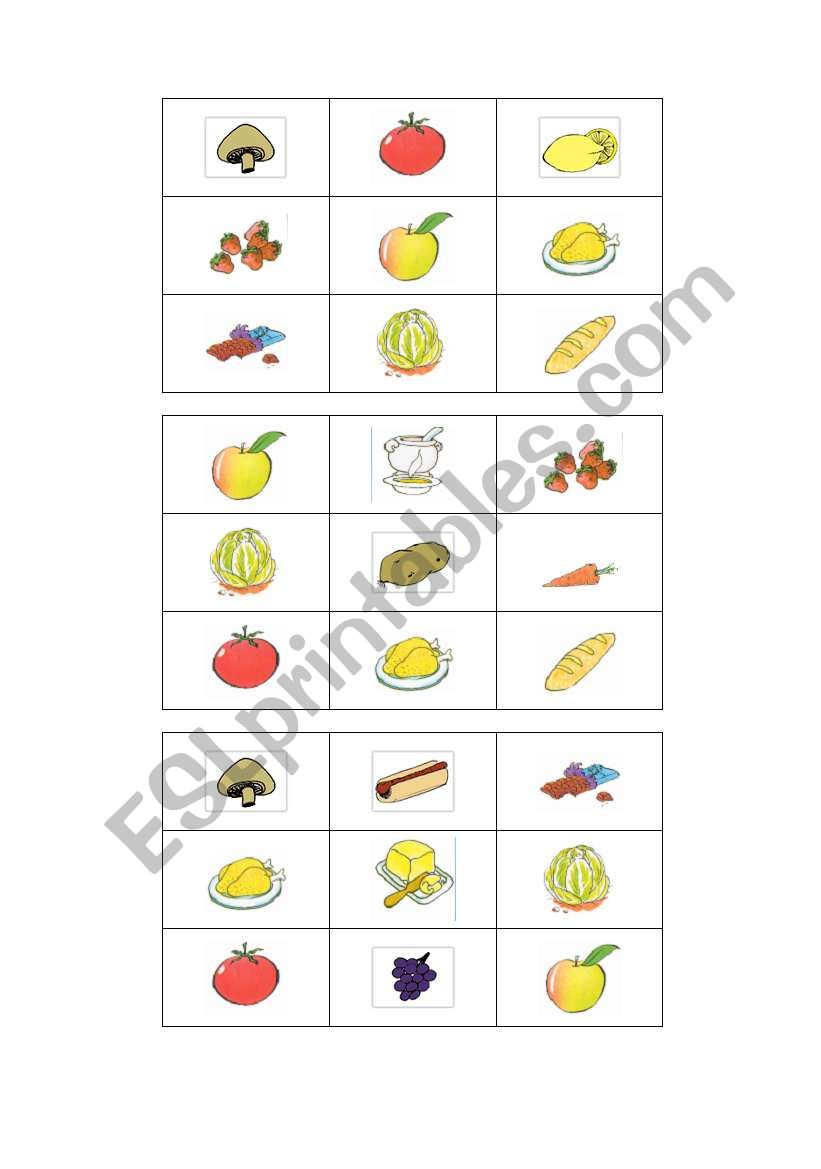 BINGO FOOD - 5 sheets (2/5) worksheet