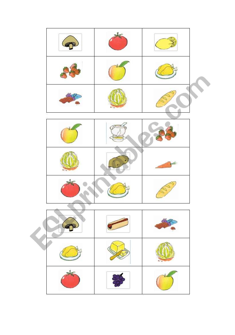 BINGO FOOD - 5 sheets (2/5) worksheet