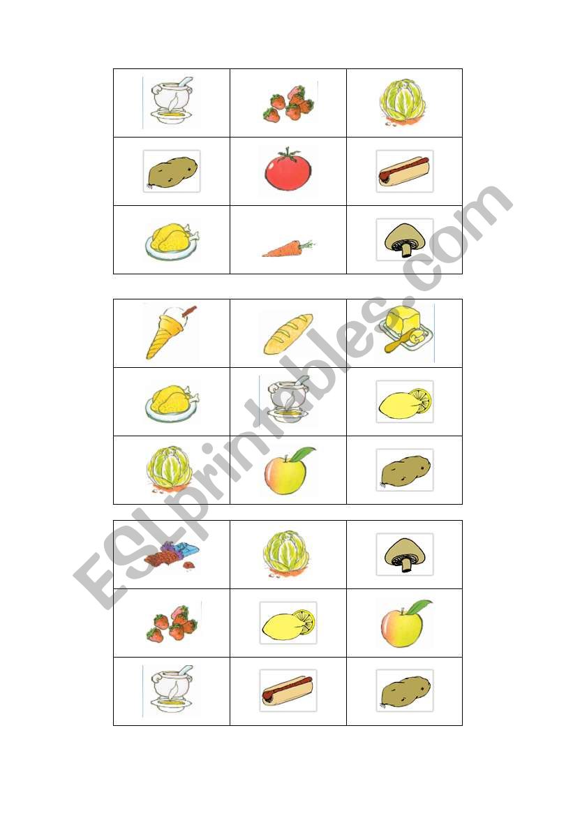 BINGO FOOD - 5 sheets (3/5) worksheet