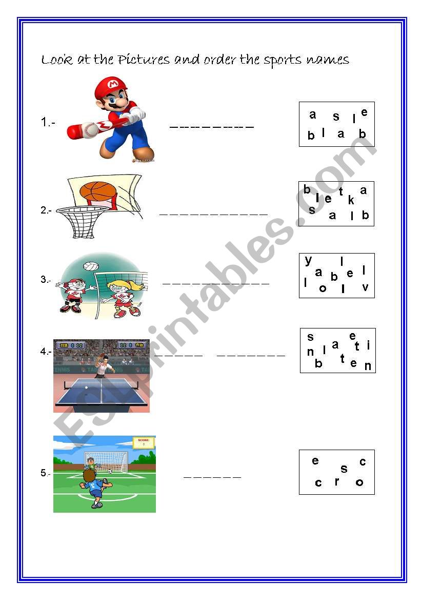 Can you order the sports? worksheet