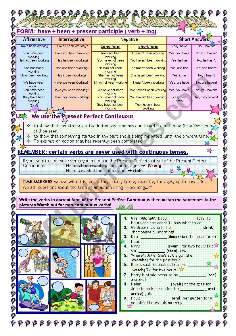 PRESENT PERFECT CONTINUOUS  (+ KEY)