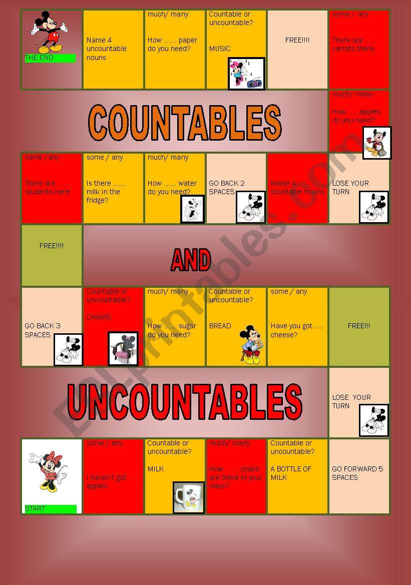 COUNTABLES AND UNCOUNTABLES worksheet
