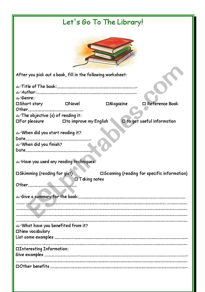 Lets Go To The Library! worksheet