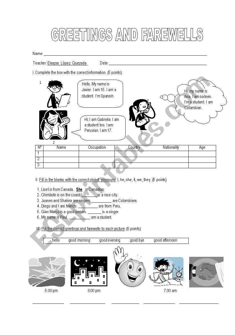 Greetings and farewells worksheet