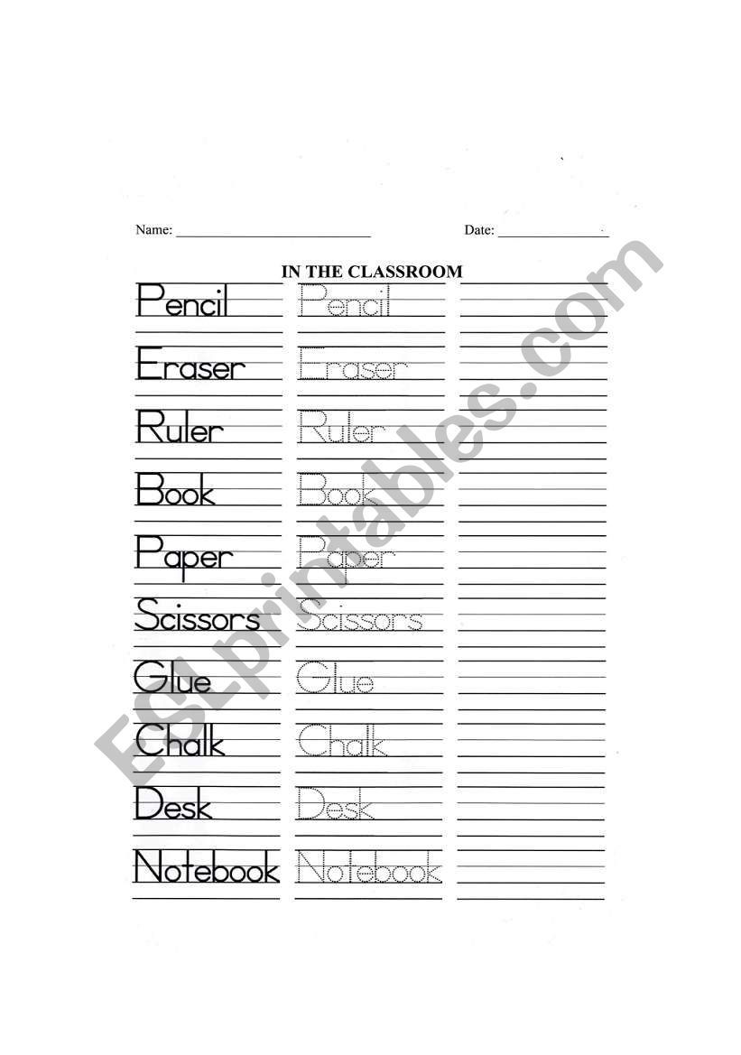 IN THE CLASSROOM worksheet