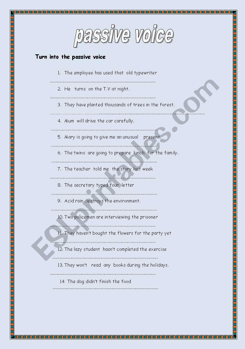 Passive Voice exercises.  worksheet