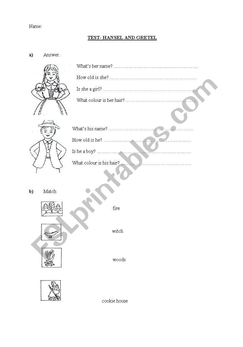Hansel and Gretel worksheet