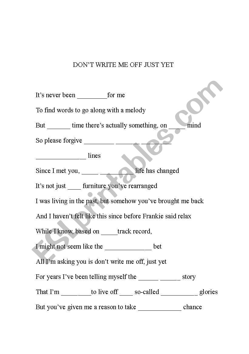dont write me off just yet worksheet