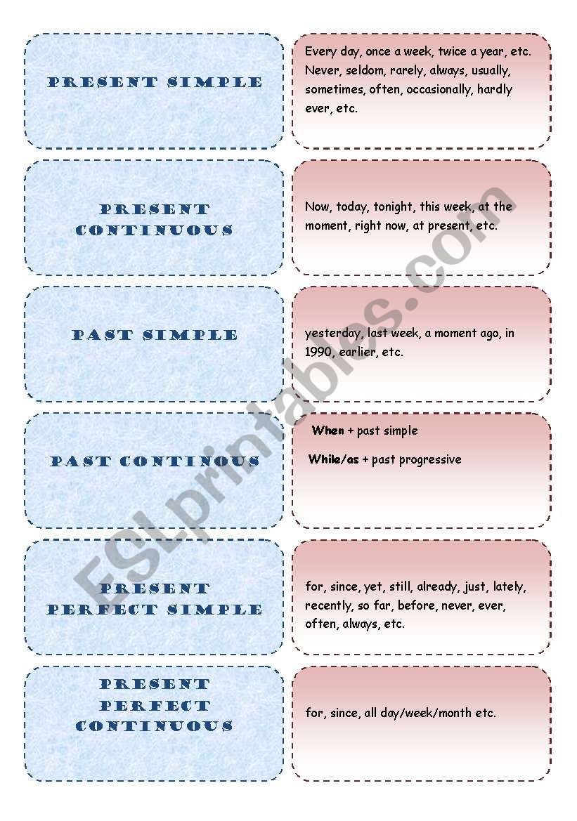 Tenses Memory Game worksheet