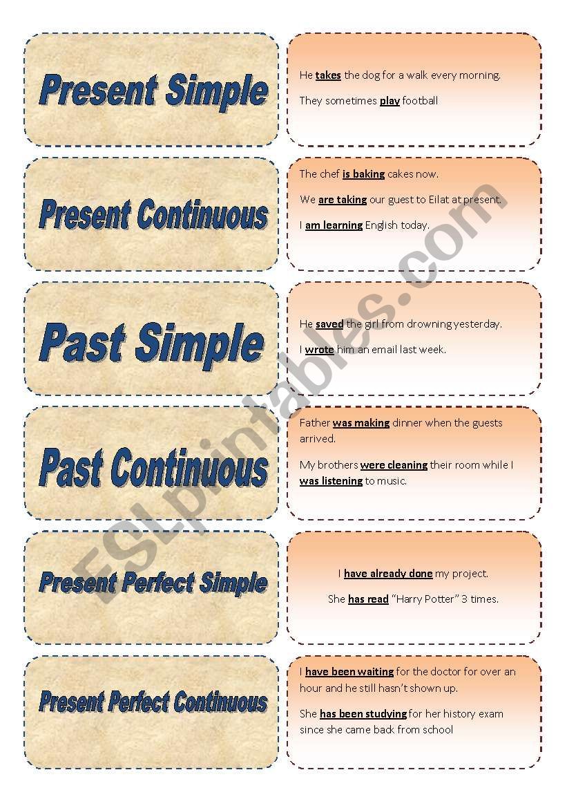 Tenses Memory Game worksheet