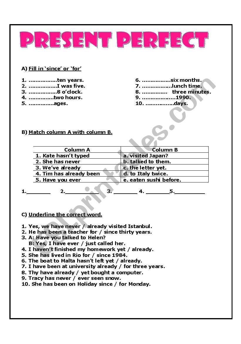 Perfect Tense worksheet