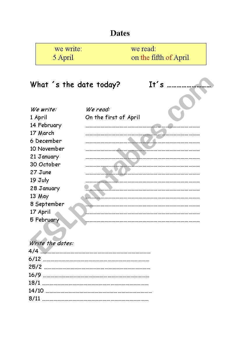 Dates worksheet